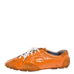 Prada Orange Suede And Patent Leather Vintage Low Top Sneakers Size 38.5