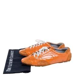 Prada Orange Suede And Patent Leather Vintage Low Top Sneakers Size 38.5