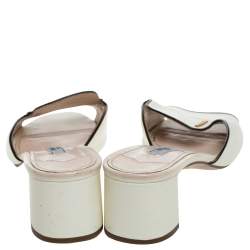 Pre Owned Prada Cream Patent Leather Block Heel Open Toe Slip on Sandals Size 37.5