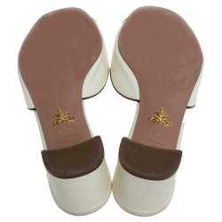 Pre Owned Prada Cream Patent Leather Block Heel Open Toe Slip on Sandals Size 37.5