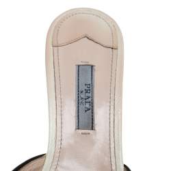 Pre Owned Prada Cream Patent Leather Block Heel Open Toe Slip on Sandals Size 37.5