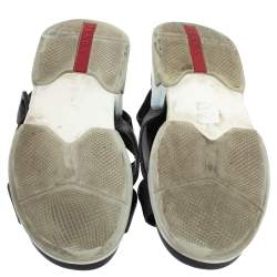 Pre Owned Prada Black Leather Crossover Flats Size 37.5