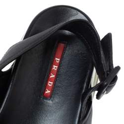 Pre Owned Prada Black Leather Crossover Flats Size 37.5