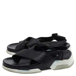 Pre Owned Prada Black Leather Crossover Flats Size 37.5