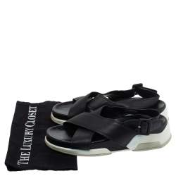 Pre Owned Prada Black Leather Crossover Flats Size 37.5