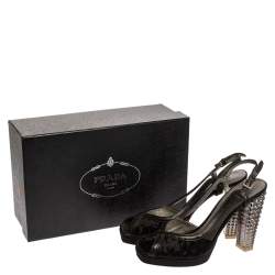 Pre Owned Prada Black Satin And Leather Pleated Peep Toe Slingback Sandals Size 41