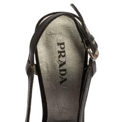 Pre Owned Prada Black Satin And Leather Pleated Peep Toe Slingback Sandals Size 41