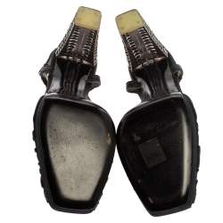 Pre Owned Prada Black Satin And Leather Pleated Peep Toe Slingback Sandals Size 41