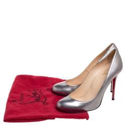 Pre Owned Christian Louboutin Silver Leather Simple Pumps Size 39.5 