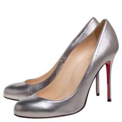 Pre Owned Christian Louboutin Silver Leather Simple Pumps Size 39.5 