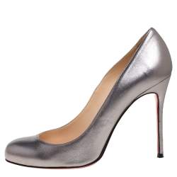 Pre Owned Christian Louboutin Silver Leather Simple Pumps Size 39.5 