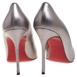 Pre Owned Christian Louboutin Silver Leather Simple Pumps Size 39.5 