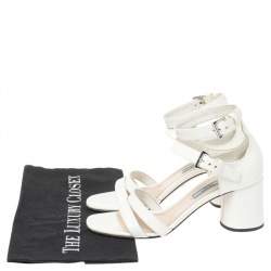 Pre Owned Prada White Patent Leather Ankle Strap Sandals Size 36