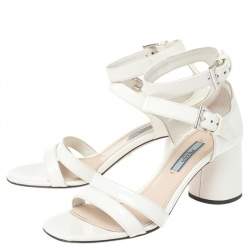 Pre Owned Prada White Patent Leather Ankle Strap Sandals Size 36