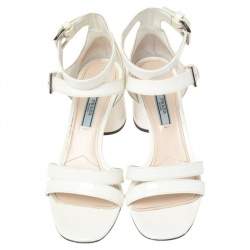 Pre Owned Prada White Patent Leather Ankle Strap Sandals Size 36