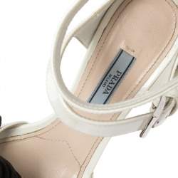 Pre Owned Prada White Patent Leather Ankle Strap Sandals Size 36