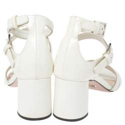 Pre Owned Prada White Patent Leather Ankle Strap Sandals Size 36