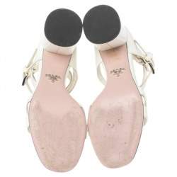 Pre Owned Prada White Patent Leather Ankle Strap Sandals Size 36