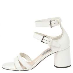 Pre Owned Prada White Patent Leather Ankle Strap Sandals Size 36