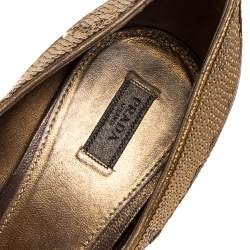 Pre Owned Prada Gold/Brown Sequin and Leather Peep Toe Pumps Size 41