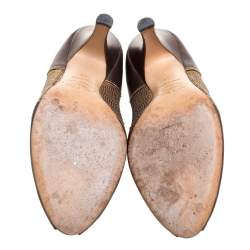 Pre Owned Prada Gold/Brown Sequin and Leather Peep Toe Pumps Size 41