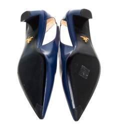 Pre Owned Prada Blue Leather Kitten Heel Pointed Toe Pumps Size 40