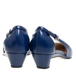Pre Owned Prada Blue Leather Kitten Heel Pointed Toe Pumps Size 40