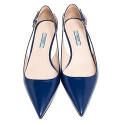 Pre Owned Prada Blue Leather Kitten Heel Pointed Toe Pumps Size 40