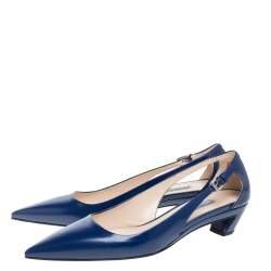 Pre Owned Prada Blue Leather Kitten Heel Pointed Toe Pumps Size 40