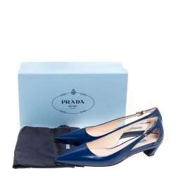 Pre Owned Prada Blue Leather Kitten Heel Pointed Toe Pumps Size 40