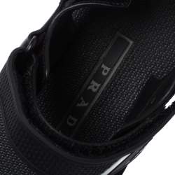 Pre Owned Prada Black Canvas, Rubber and Leather Trim Jacquard Logo Platform Sandals Size 35