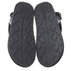 Pre Owned Prada Black Canvas, Rubber and Leather Trim Jacquard Logo Platform Sandals Size 35