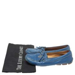 Pre Owned Prada Blue Leather Bow Slip On Loafers Size 35