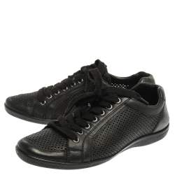 Prada Sports Black Perforated Leather Lace Up Low Top Sneakers Size 38
