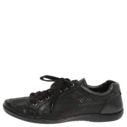 Prada Sports Black Perforated Leather Lace Up Low Top Sneakers Size 38