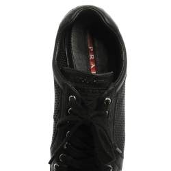 Prada Sports Black Perforated Leather Lace Up Low Top Sneakers Size 38