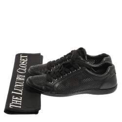 Prada Sports Black Perforated Leather Lace Up Low Top Sneakers Size 38