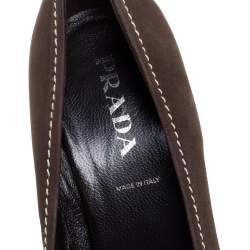 Prada Khaki Brown Stitch Nubuck Leather Knot Pointed Toe Pumps Size 36