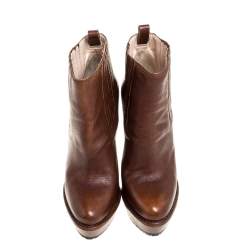 مملوكة مسبقًا حذاء بوت برادا كعب نعل سميك جلد بنى مقاس 39