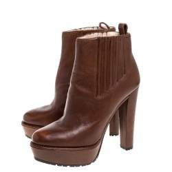 مملوكة مسبقًا حذاء بوت برادا كعب نعل سميك جلد بنى مقاس 39