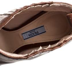 مملوكة مسبقًا حذاء بوت برادا كعب نعل سميك جلد بنى مقاس 39