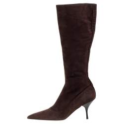 Pre Owned Prada Brown Suede Knee Boots Size 38