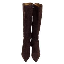 Pre Owned Prada Brown Suede Knee Boots Size 38