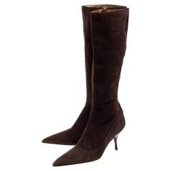 Pre Owned Prada Brown Suede Knee Boots Size 38
