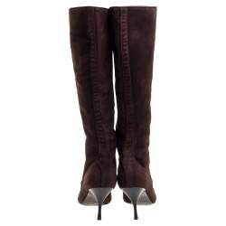 Pre Owned Prada Brown Suede Knee Boots Size 38