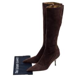 Pre Owned Prada Brown Suede Knee Boots Size 38