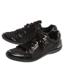 Pre Owned Prada Black Leather And Nylon Trainer Sneakers Size 38