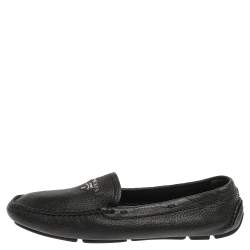 Pre Owned Prada Black Grained Leather Slip On Loafers Size 39