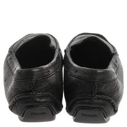 Pre Owned Prada Black Grained Leather Slip On Loafers Size 39