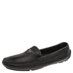 Pre Owned Prada Black Grained Leather Slip On Loafers Size 39